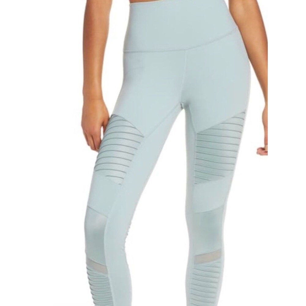 ALO Yoga Ribbed Panel High-Rise Leggings in Light Sage